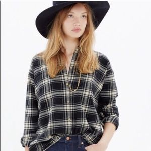 Madewell Black and Cream Plaid Flannel Shirt