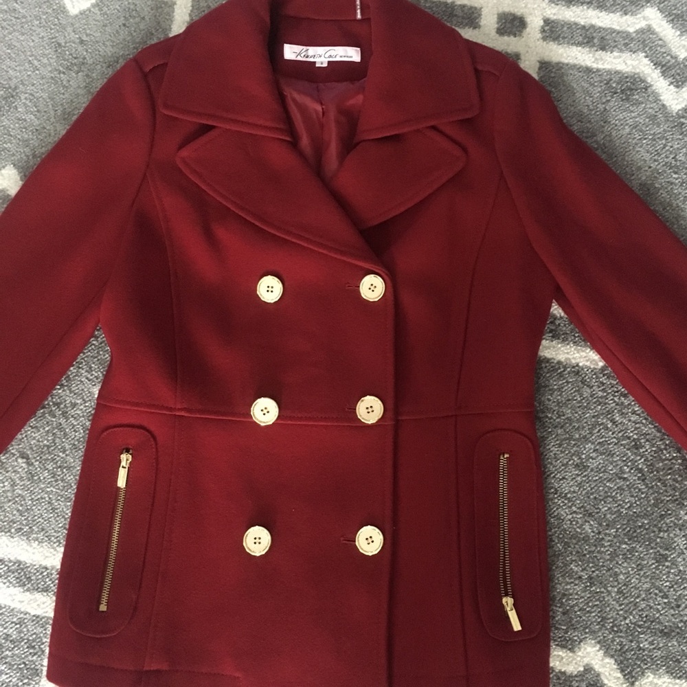 Kenneth Cole Red Coat w/ Gold Buttons