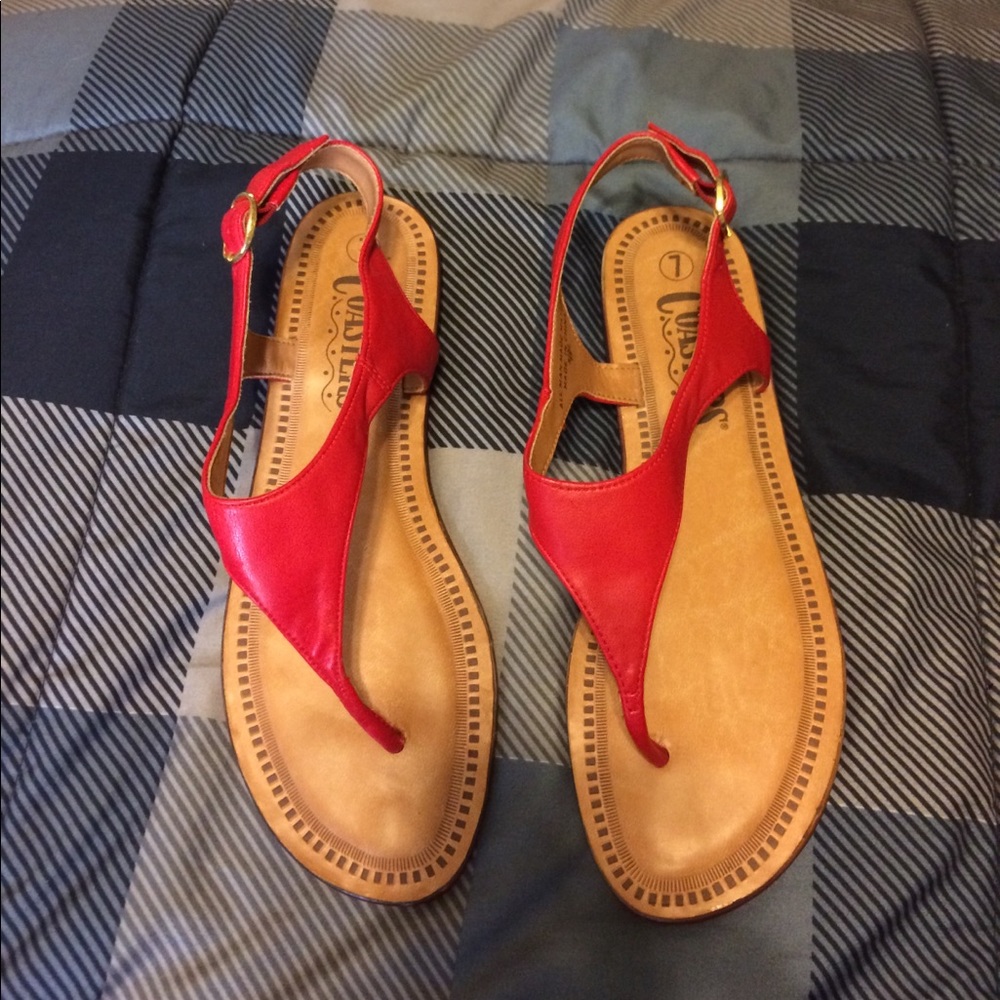 Bright red sandals!