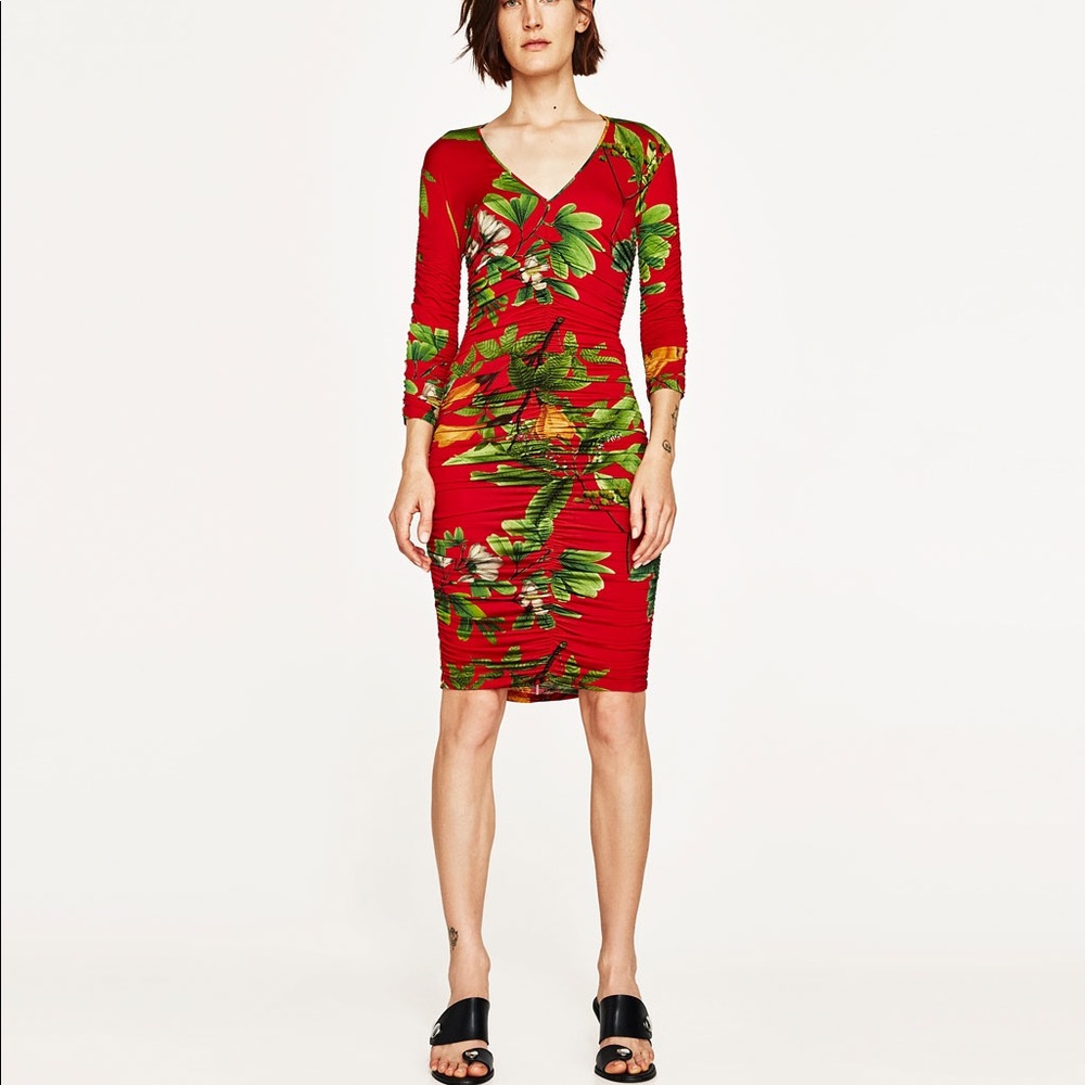 Zara draped tropical print dress small