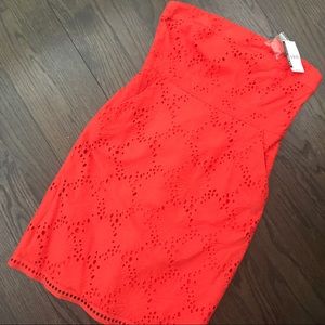 New York & Co Red Orange Eyelet Strapless Dress
