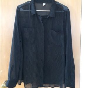 Sheer black with white polka dots