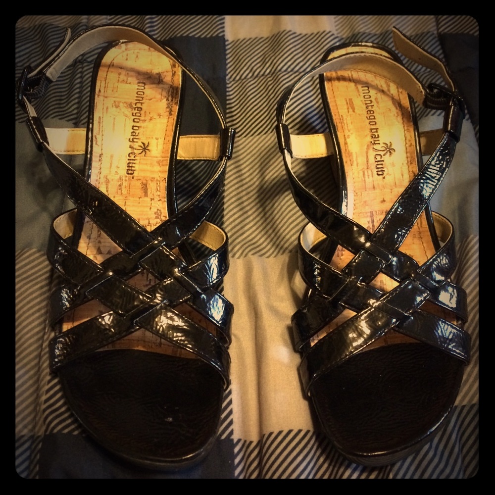 Black strappy wedges. Like new!