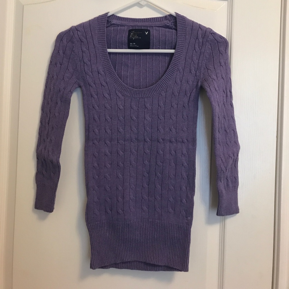 AE purple cable-knit sweater