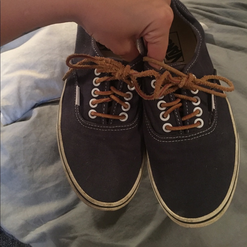 Blue vans with leather laces