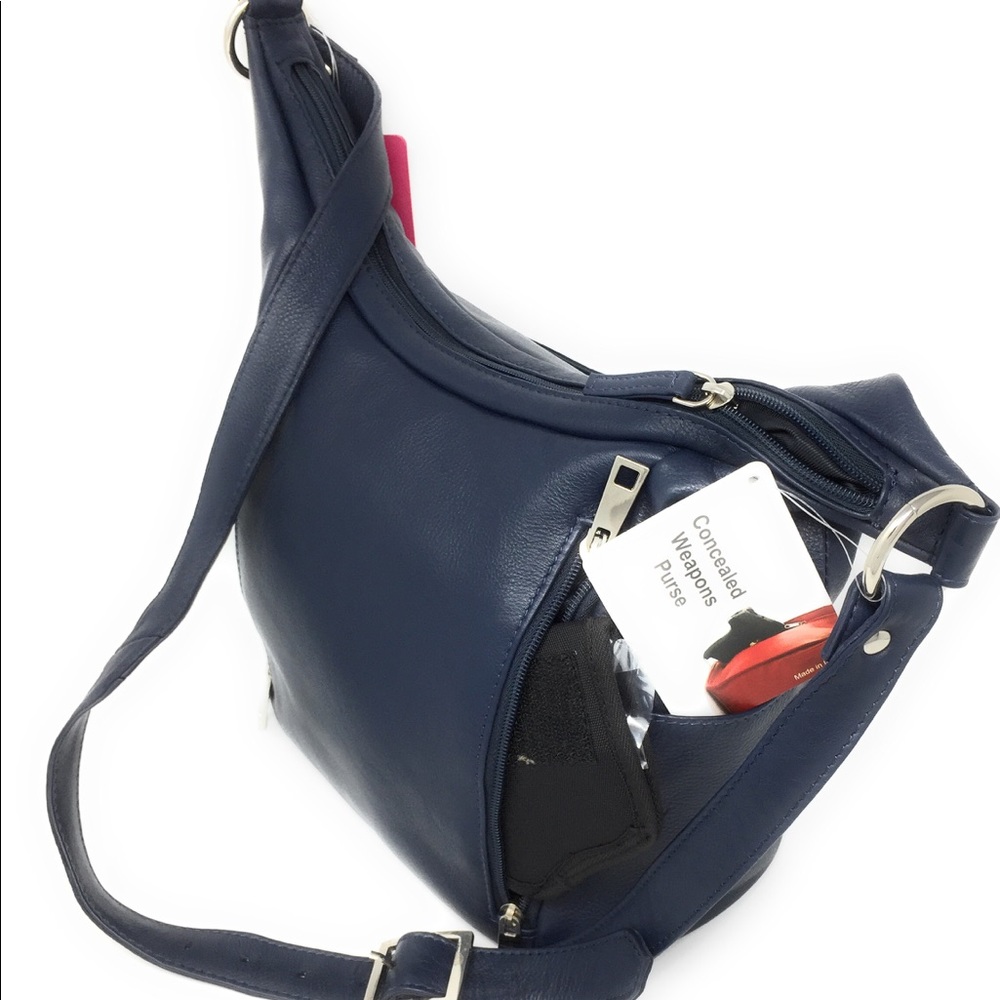 Concealed Gun Carry Blue Leather Crossbody Purse