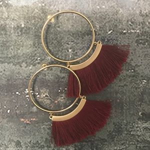 Burgundy Tassel Hoops