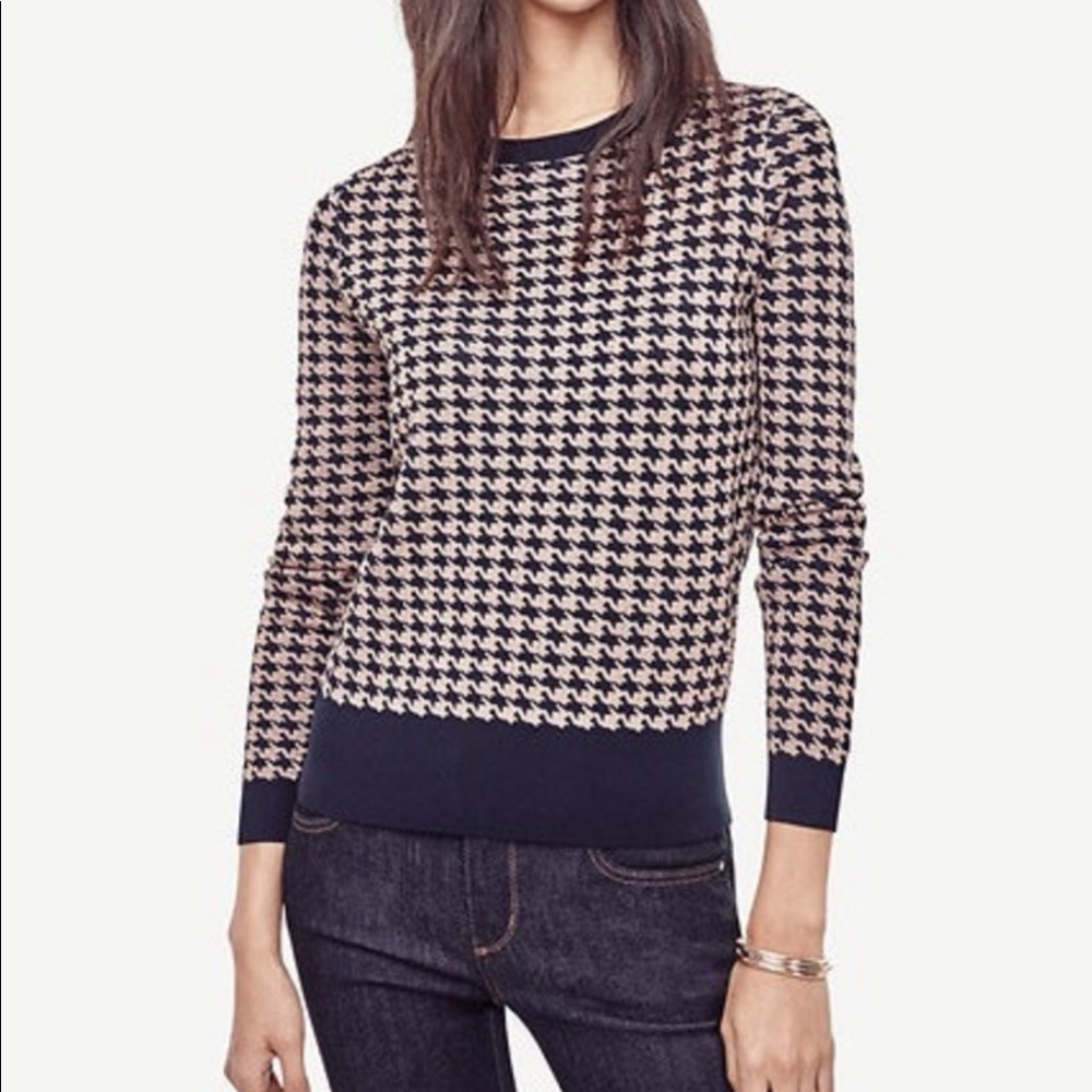 Metallic rose gold & blue houndstooth sweater
