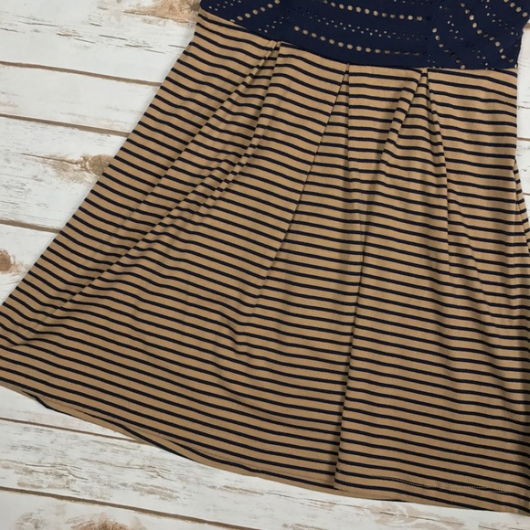 Navy Tan Brown Eyelet Striped Babydoll Sundress - Picture 2 of 6