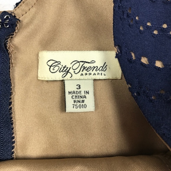 Navy Tan Brown Eyelet Striped Babydoll Sundress - Picture 5 of 6