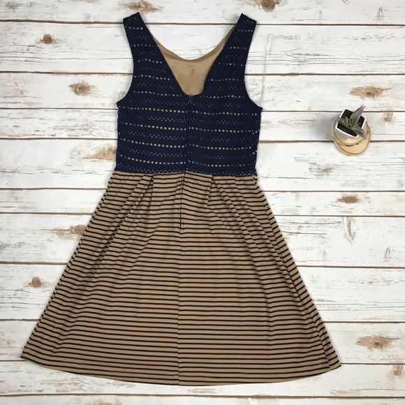 Navy Tan Brown Eyelet Striped Babydoll Sundress - Picture 6 of 6