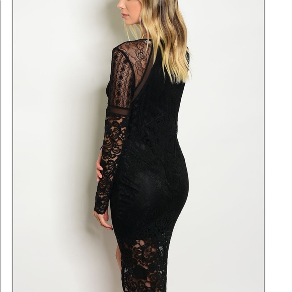 Black Long Sleeve Lace Dress - Picture 6 of 6