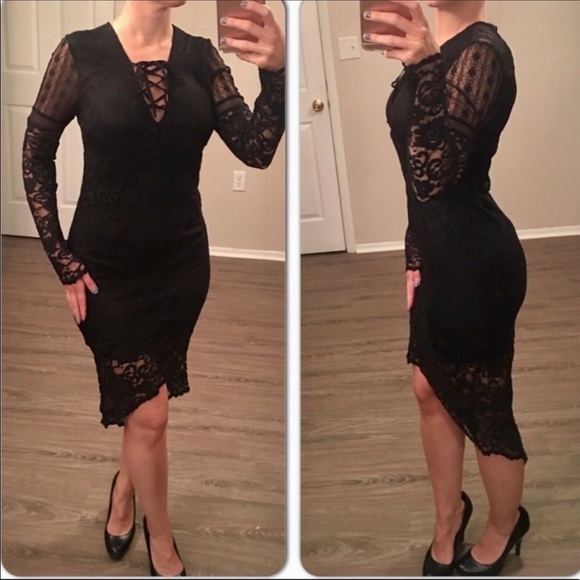 Black Long Sleeve Lace Dress - Picture 3 of 6