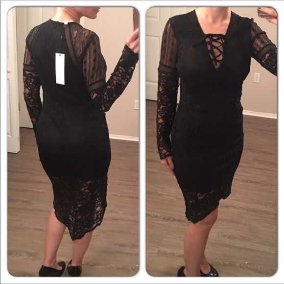 Black Long Sleeve Lace Dress - Picture 4 of 6