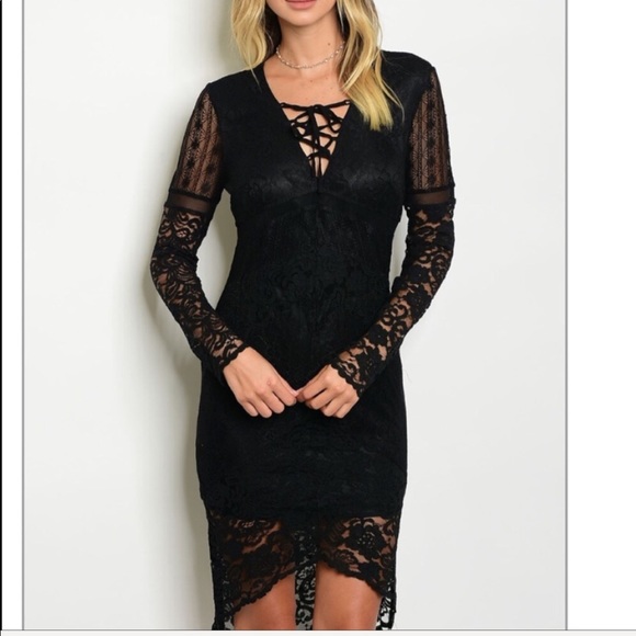 Black Long Sleeve Lace Dress - Picture 5 of 6