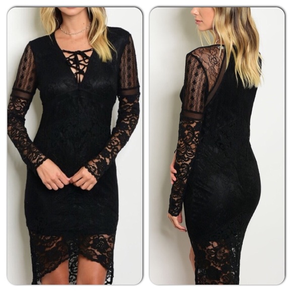 Black Long Sleeve Lace Dress - Picture 2 of 6