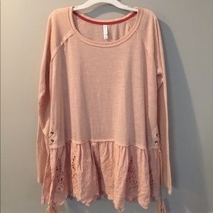 XHILARATION Blush Pink Long Sleeve Boho Top