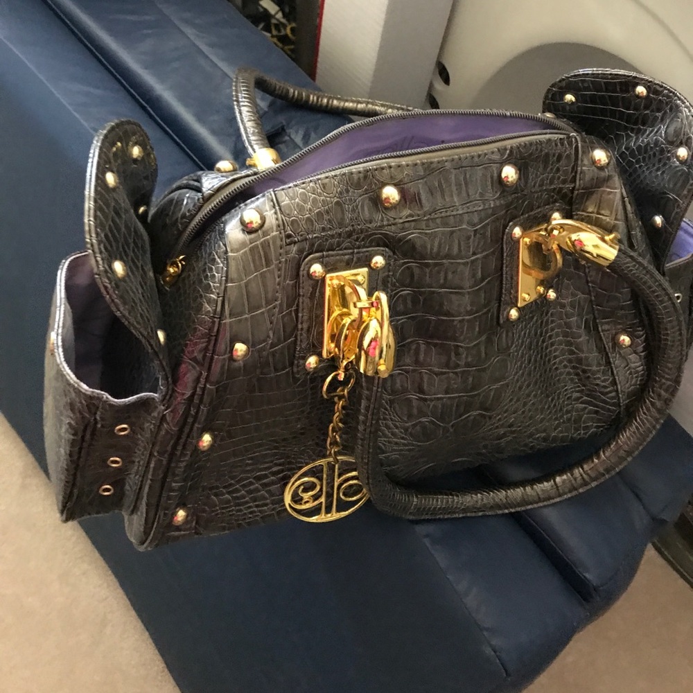 Alligator skin similar with gold handles.