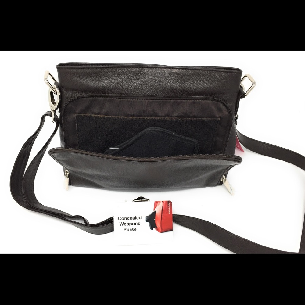 Concealed Gun Brown Leather Crossbody Purse