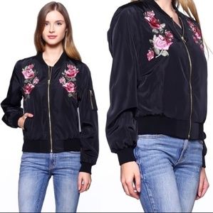Jackets & Coats - Say What? Floral Embroidered Satin Bomber Jacket Jackets & Coats - Say What? Floral Embroidered Satin Bomber Jacket