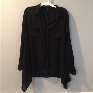 FOREVER 21 Black Asymmetrical Long Sleeve Top