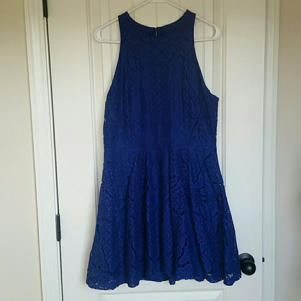 Cobalt blue dress with lacey overlay