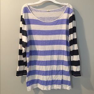 J. CREW Blue And White Striped 3/4 Sleeve Top