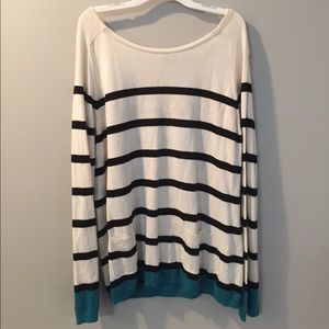 LOFT Navy, Teal and White Striped Sweater