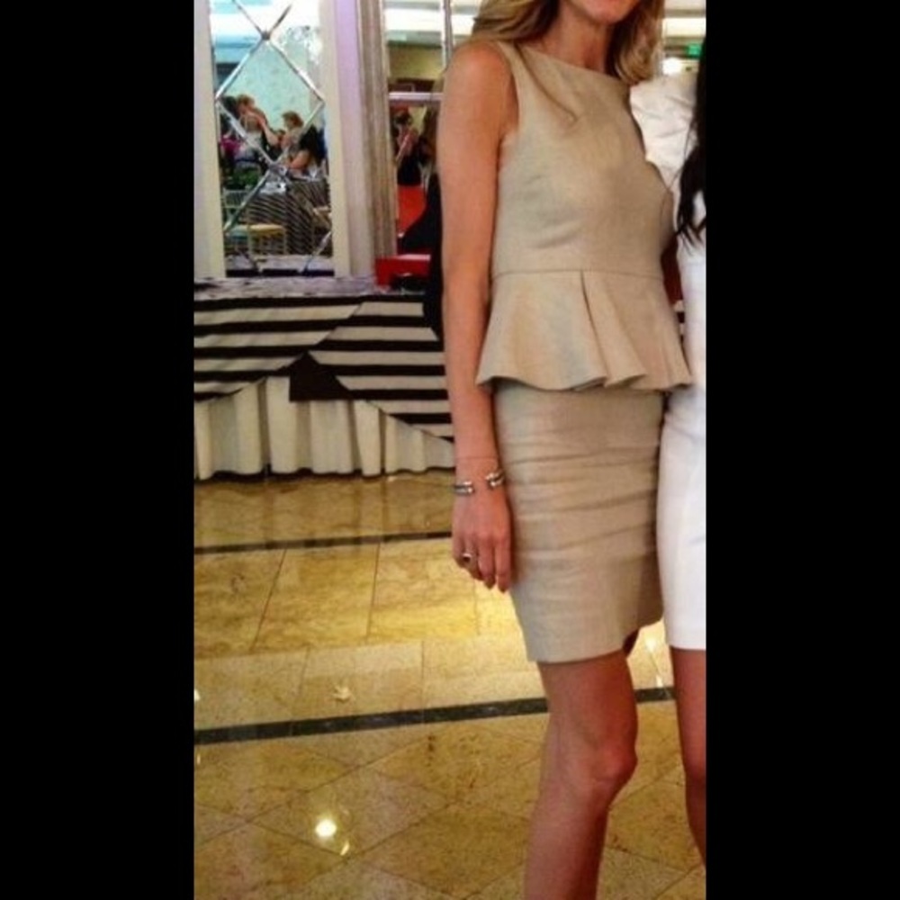 Alice & Olivia gold linen peplum dress