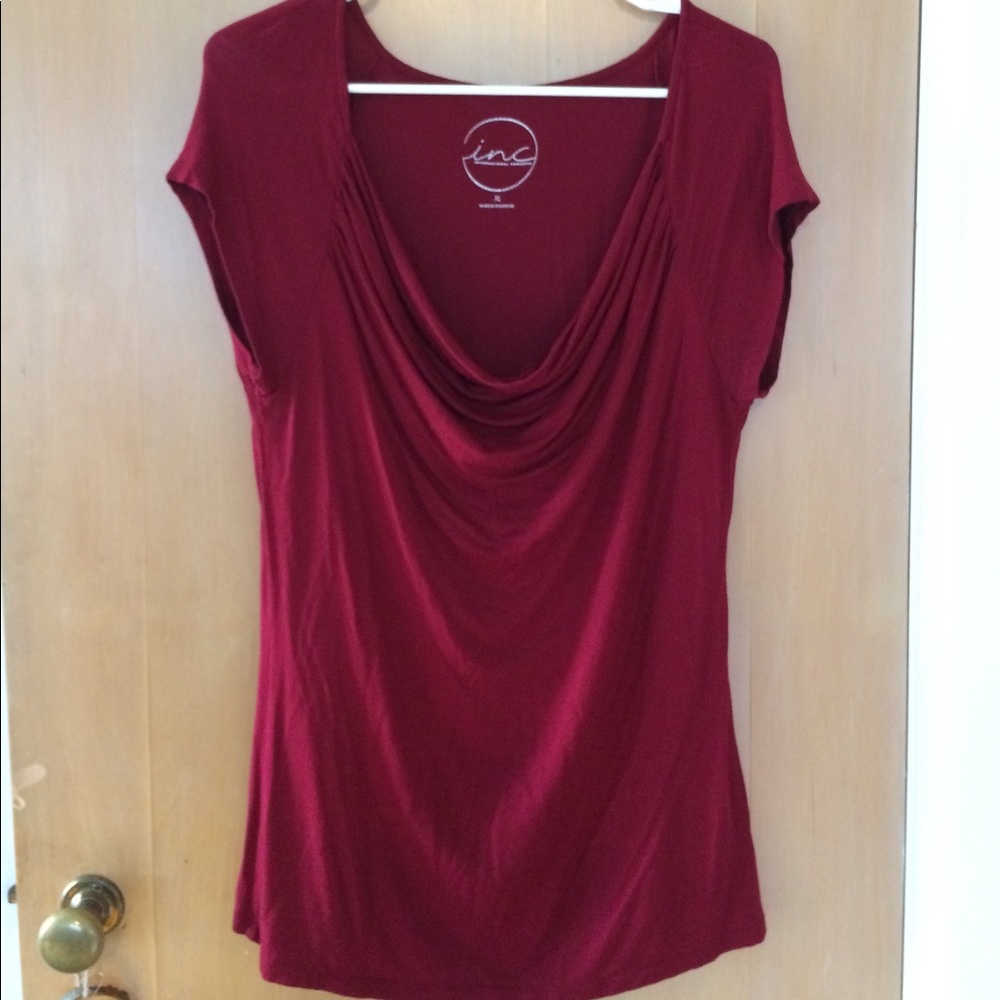 Red cowl neck top