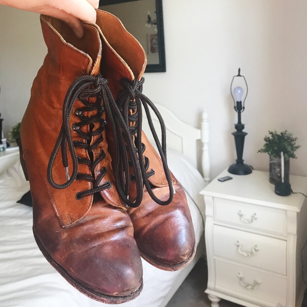 Vintage Joan & David Lace-Up Leather Boots