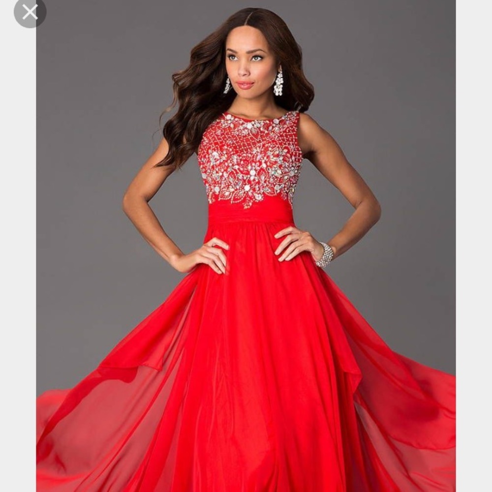 NWT Red Jewel Bodice Long Sleeve Prom Dress