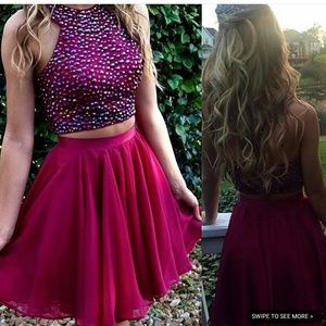Sheri hill 2 piece halter neck maroon dress