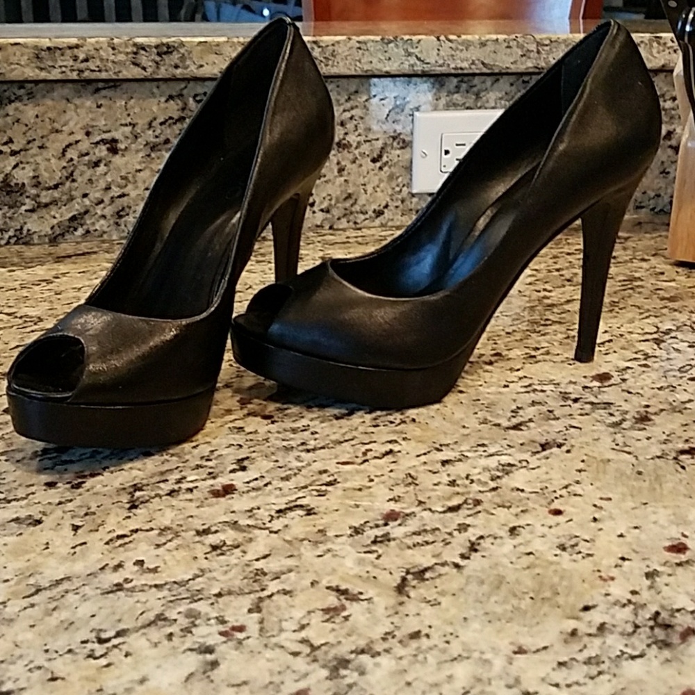 Black Leather, Peep Toe, Stilettos