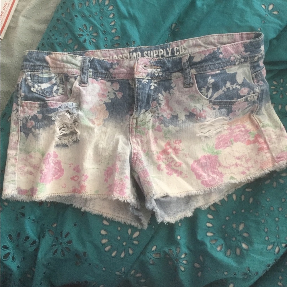 slightly distressed floral shorts