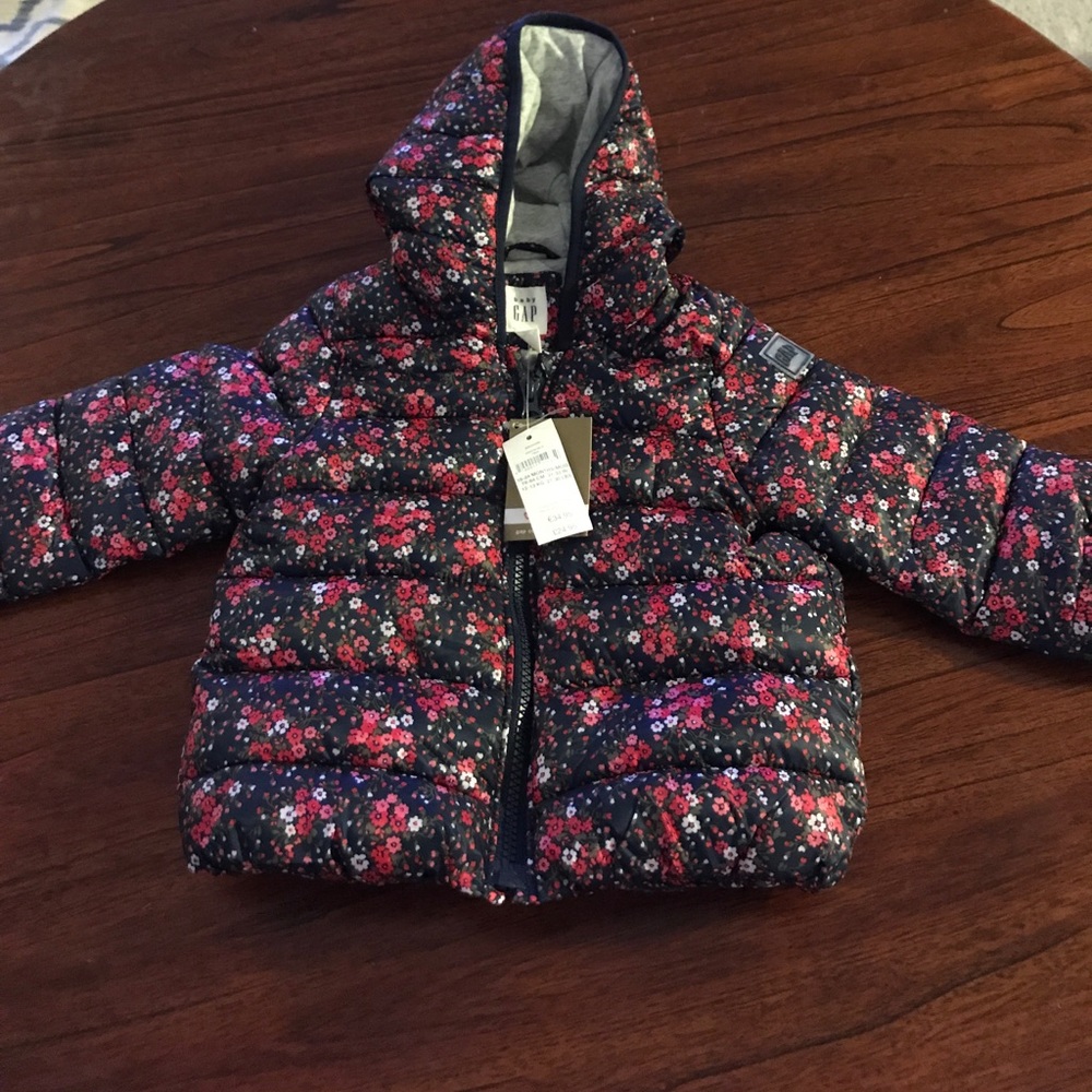 Baby Gap navy floral puffer coat 18-24M