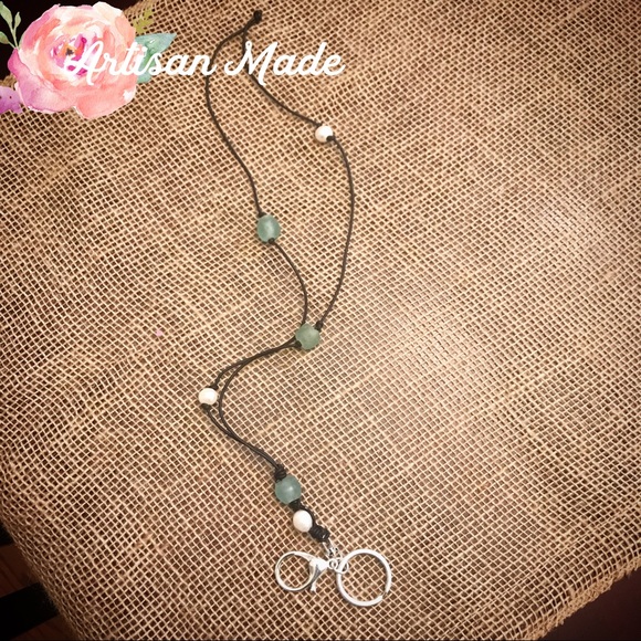 NEW Pearl Sea Glass Leather ID Key Lanyard - Picture 2 of 10