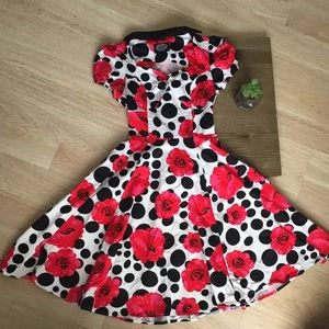 Hearts & Roses Pink Flower & Polka Dot Dress Sz 8