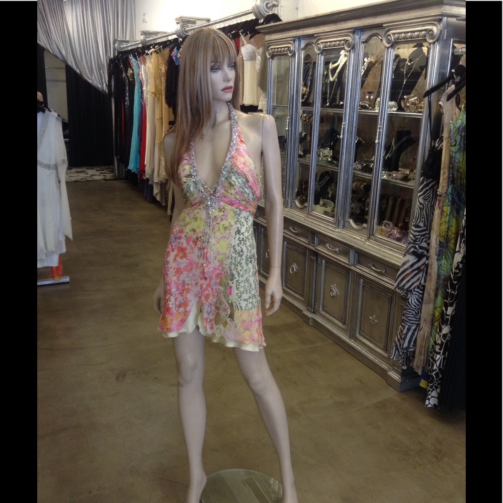 Halter silk print dress