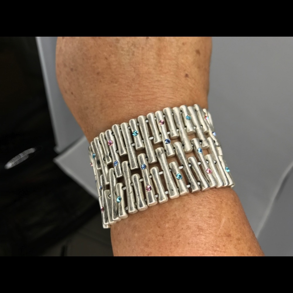 Unique! Silver-tone Bamboo, Rhinestone Stretch