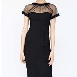 Illusion Yoke Crepe Sheath Dress