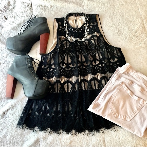 *BEST OFFER TAKES IT*Black Lace Top - Picture 2 of 4