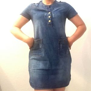 Girls' Denim Shirt Mini Dress Women's Short Sleeve