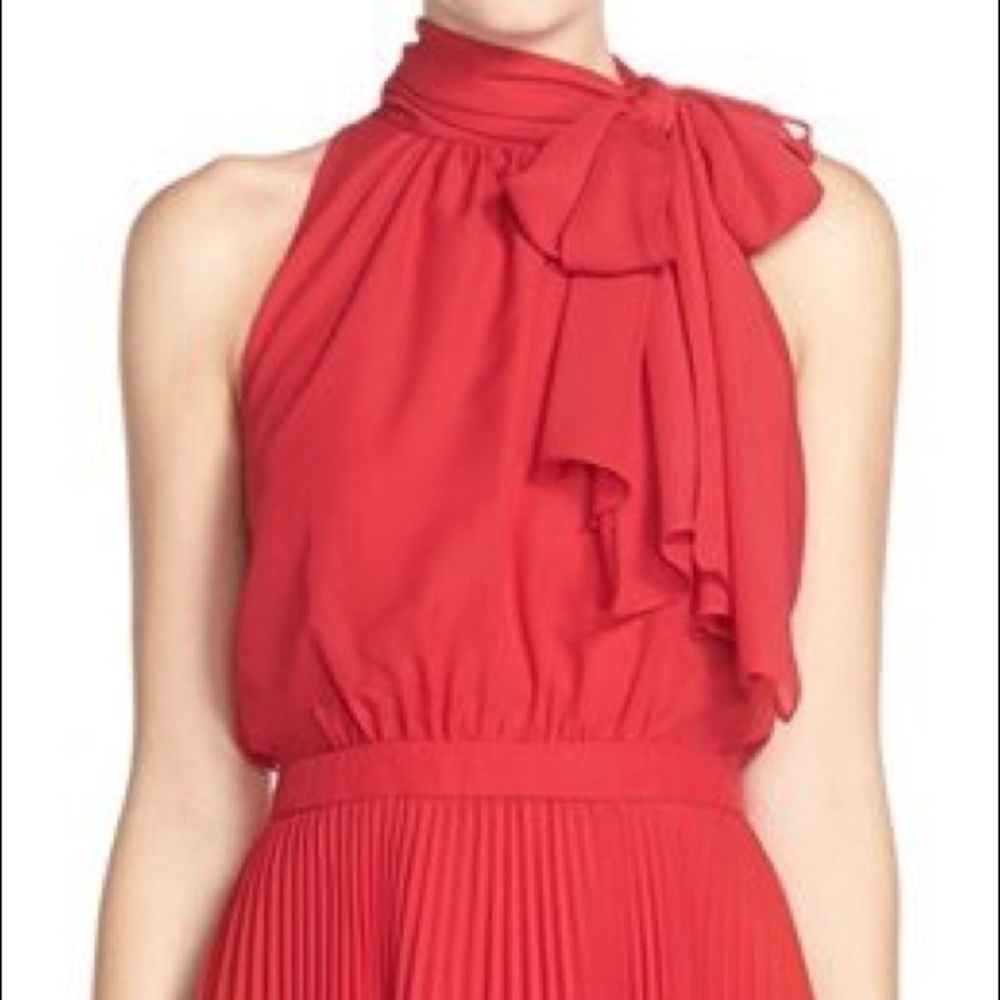 Maggy London Tie Neck Pleat Chiffon Dress