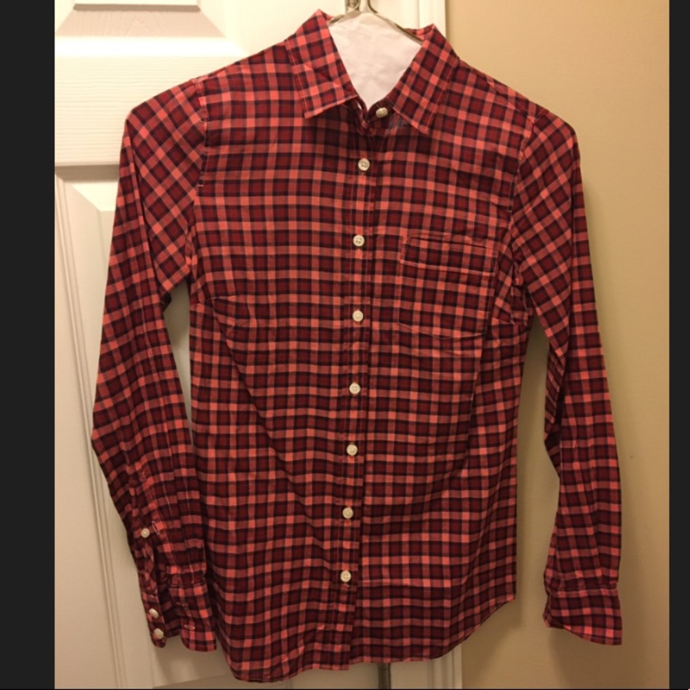 JCrew Coral & Navy Button-Down