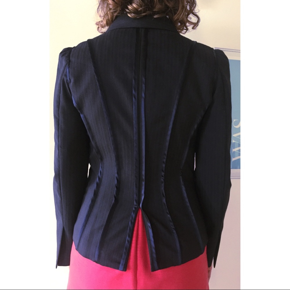 Bebe Binded Back Navy Blazer Corset Style  Size 6