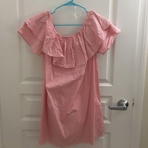 Red White Striped Ruffle Off Shoulder Dress