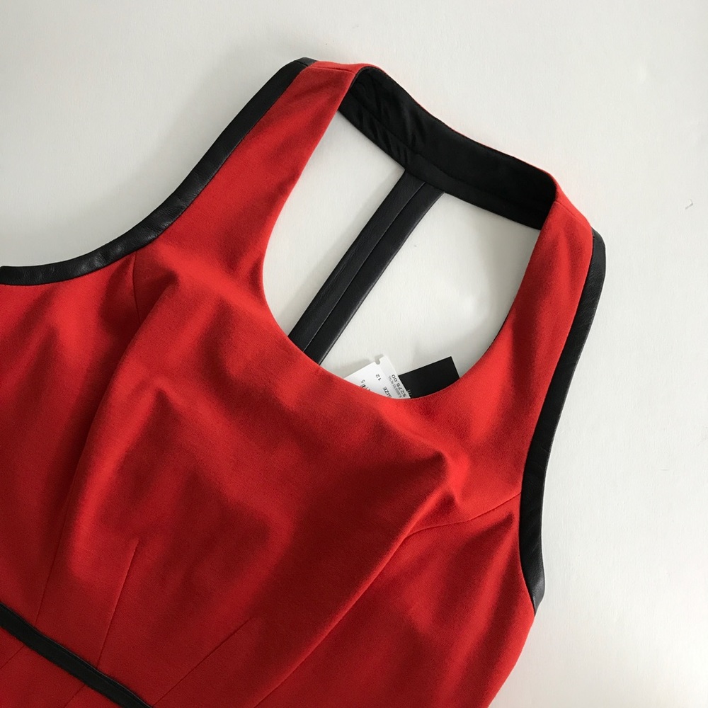 Cynthia Steffe Red ponte knit leather trim dress