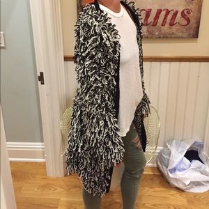 Black and white shag cardigan