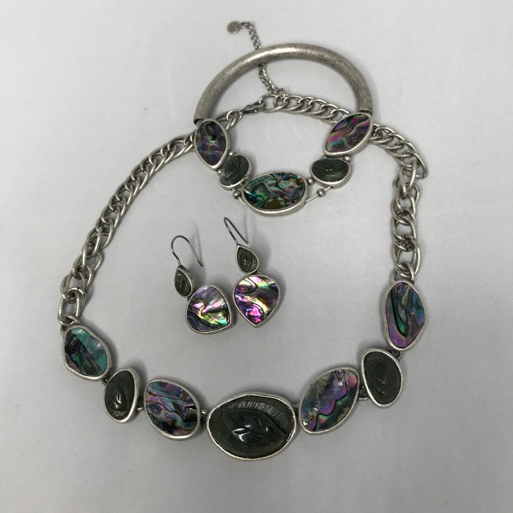Vintage 3pc set- Abalone Green Glass!